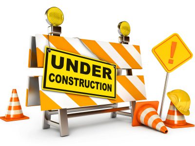 Construction icons including orange cones and signs