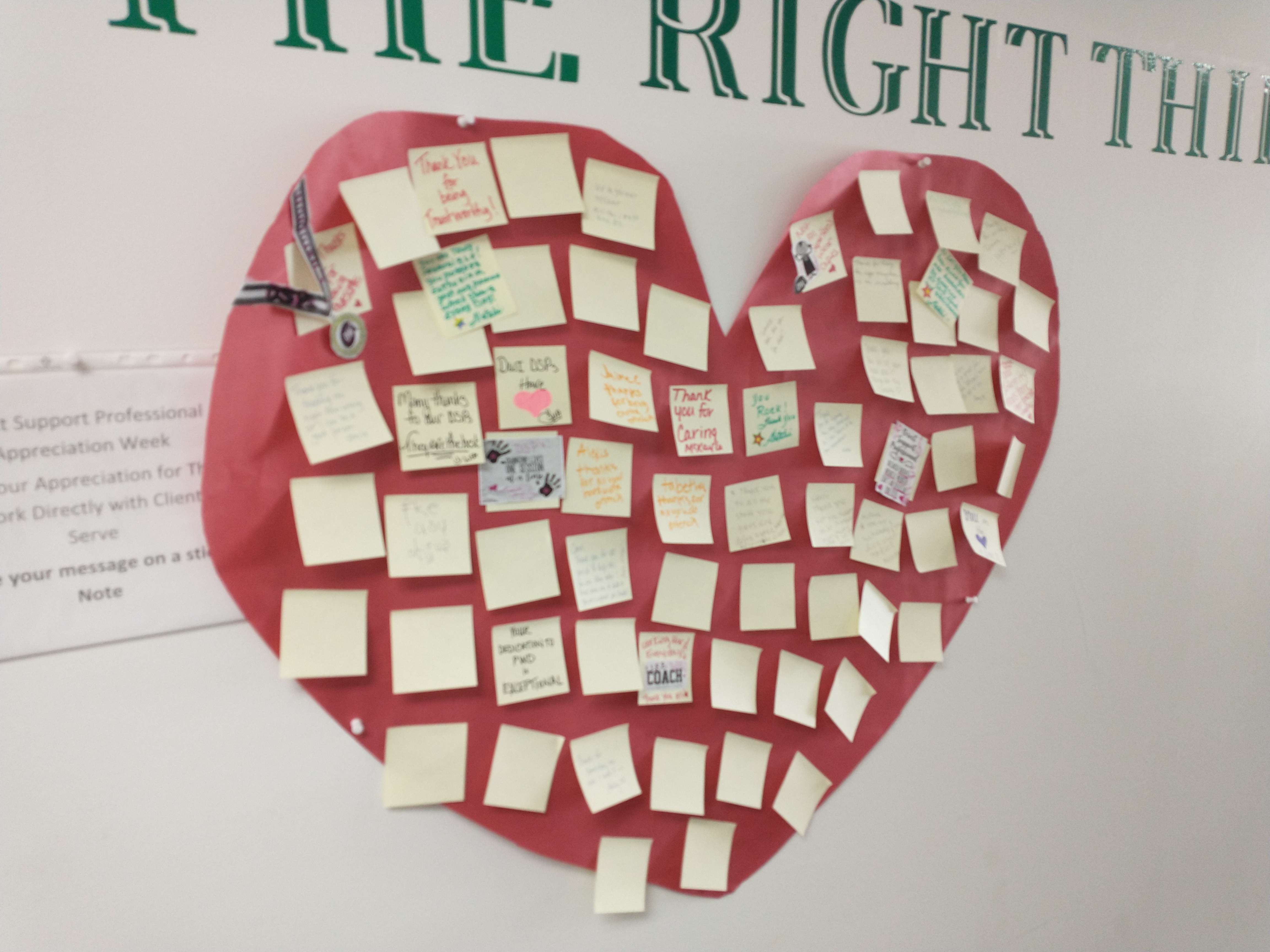 Heart with thank you notes from clients and staff to DSPs